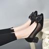 Mesh Shoes Fashion Pointed Bow Small Single Shoes Cashmere One Pedal Thick Heel Mesh Single Shoes