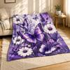 Purple Butterfly Floral Coral Fleece Blanket