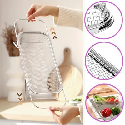 Nerezový sítko/cedník s jemnou síťovinou, sítko na ovoce a zeleninu, rozšiřitelné nad dřez