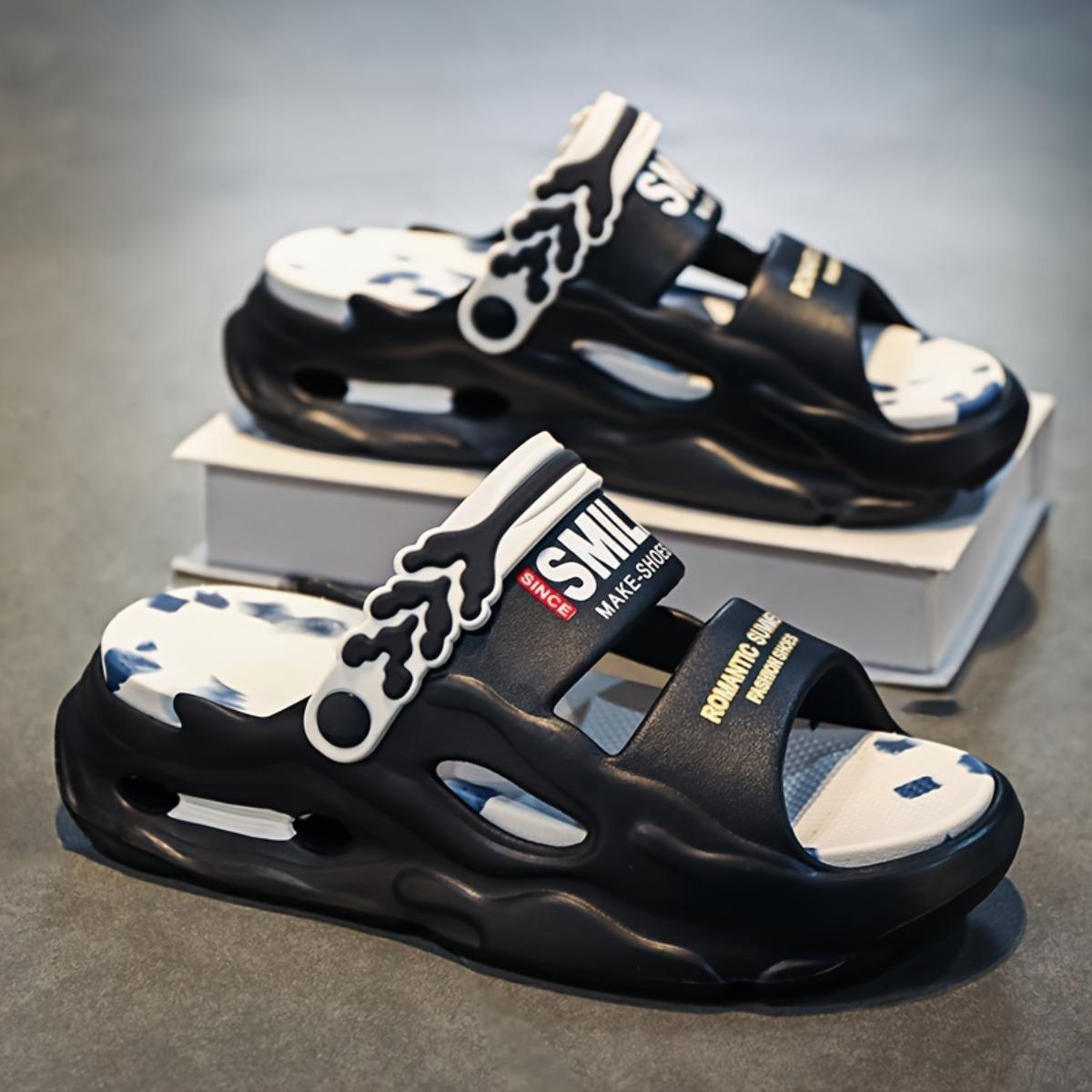 

Мужские и женские спортивные сандалии и тапочки из ЭВА - нескользящие повседневные с круглым носком и буквенным принтом - легкие и дышащие пляжные туфли для пар 44-45 чёрный