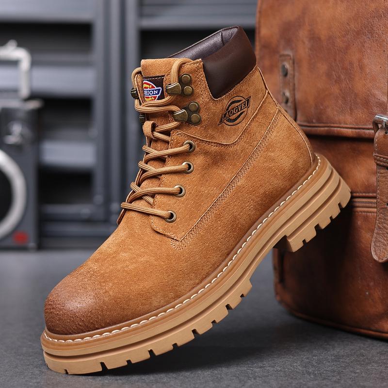 Martin Boots Men's 2 Leather High-top Rhubarb Boots, Winter Workwear Plush Cotton Shoes, Men's Snow