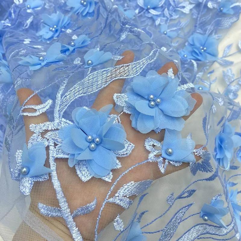 1 Meter 3D Spitze Blumenstickerei Applikation Stoff Hohe Qualität Afrikanischer Braut Tüllspitzenstoff Für DIY Nähen Hochzeitskleid