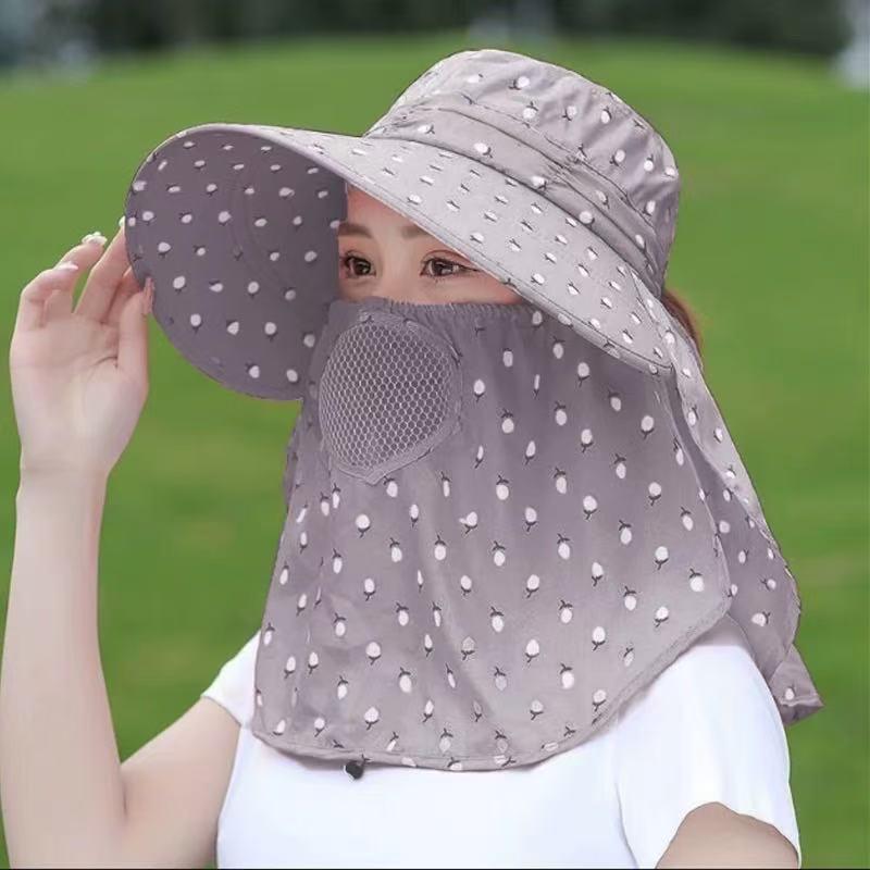 Women's Sun Protection Wide Brim Hat with Face Mask - UV Protection for Summer Activities
