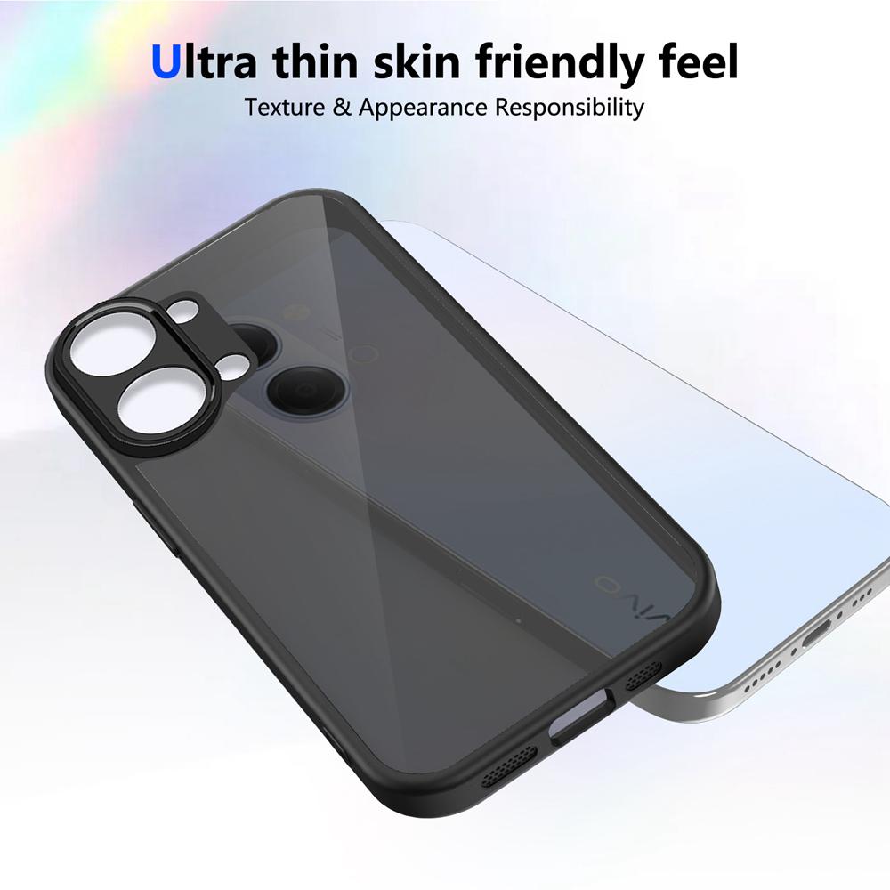 KEYSION Matte Translucent Black Phone Case for VIVO Y05 Silicone+PC Anti-slip Shockproof Back Cover for VIVO Y11 5G Y11d Y21 5G