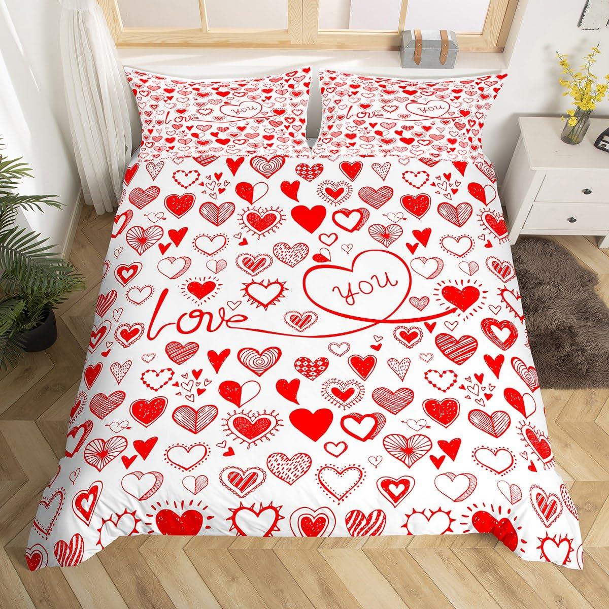 

Красный пододеяльник с сердечками для пар, романтический комплект постельного белья с бантом, пододеяльник с любящими сердцами на День святого Валентина, свадебный чехол для одеяла EU single(135x200cm)