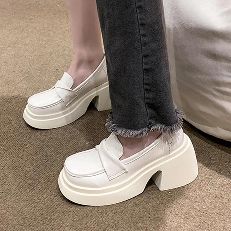 British Style Platform Loafers Women 2024 Round Toe Thick Bottom Single Shoes Woman Leather Chunky Heels Black Mary Janes Shoes