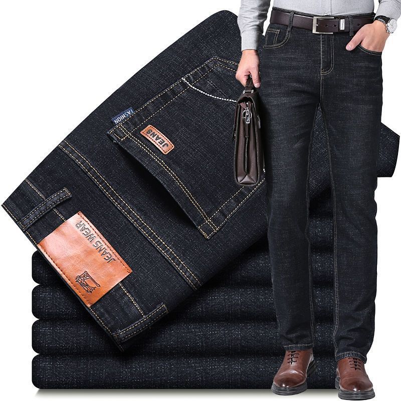 Jeans elasticizzati versatili da uomo per tutte le stagioni, Jeans da uomo a vita alta taglie forti, Pantaloni a gamba dritta