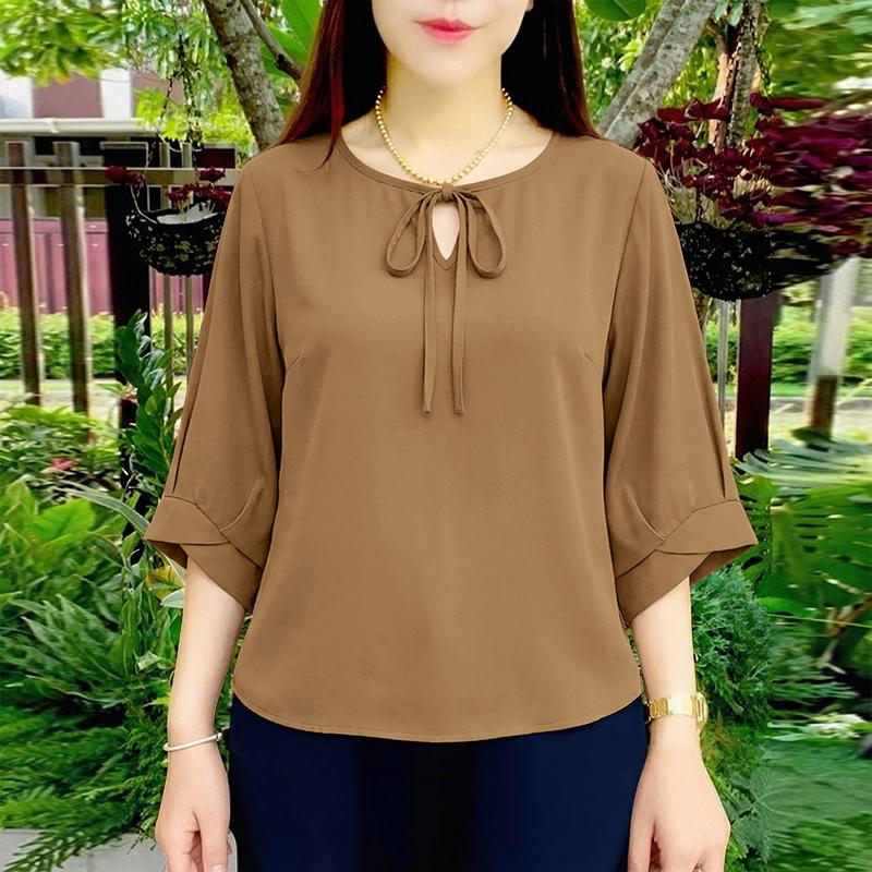 ZANZEA Women Casual Round Neck Solid Color Loose 3/4 Sleeve Blouse