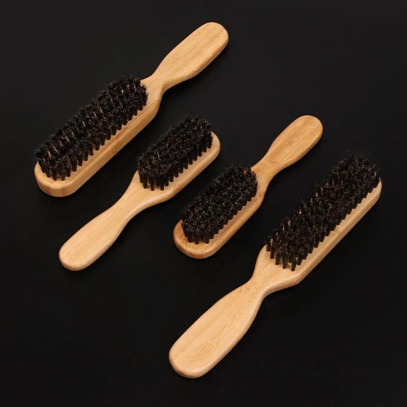Wood Handle Boar Bristle Cleaning Brush Hairdressing Beard Brush Anti Static Barber Hair Styling Comb Shaving Mustache Tools