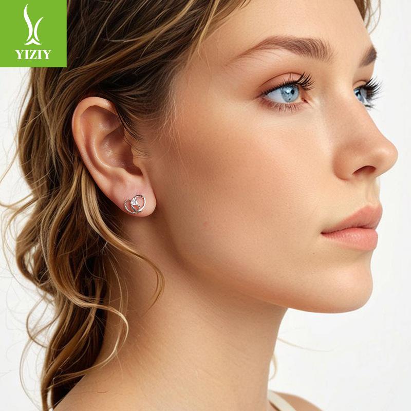 S925 Sterling Silver Mother'S Day Double Ring Love Stud Earrings Versatile Ear Jewelry Women'S Cross-Border