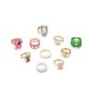 Fashion Personality Colored Butterfly Flower Mushroom Love 10-Piece Set Drip Oil Ring