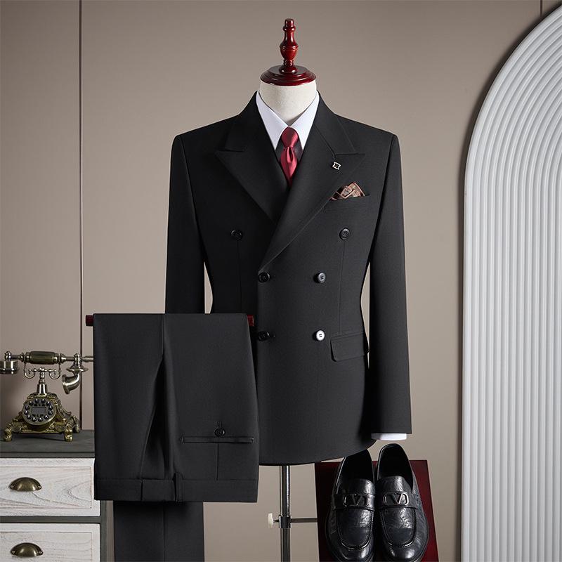 Men's High-End Double-Breasted Wedding Suit - Slim Fit, Professional Formal Wear, Versatile Fashion