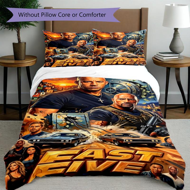 3pcs Duvet Cover Set (1*Duvet Cover + 2*Pillowcase, Without Core), Fast & Furious Print Bedding Set, Bedroom Decor, All‑Season, Gift