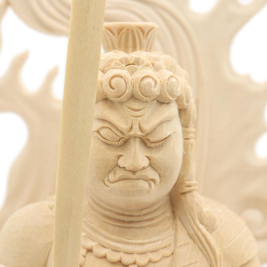 special Buddhist statue Acala seated statue inches height 31 width 16 depth carved cypress wood Flame halo Square rock base 1104 Kurita's [Myo-o] 3.5