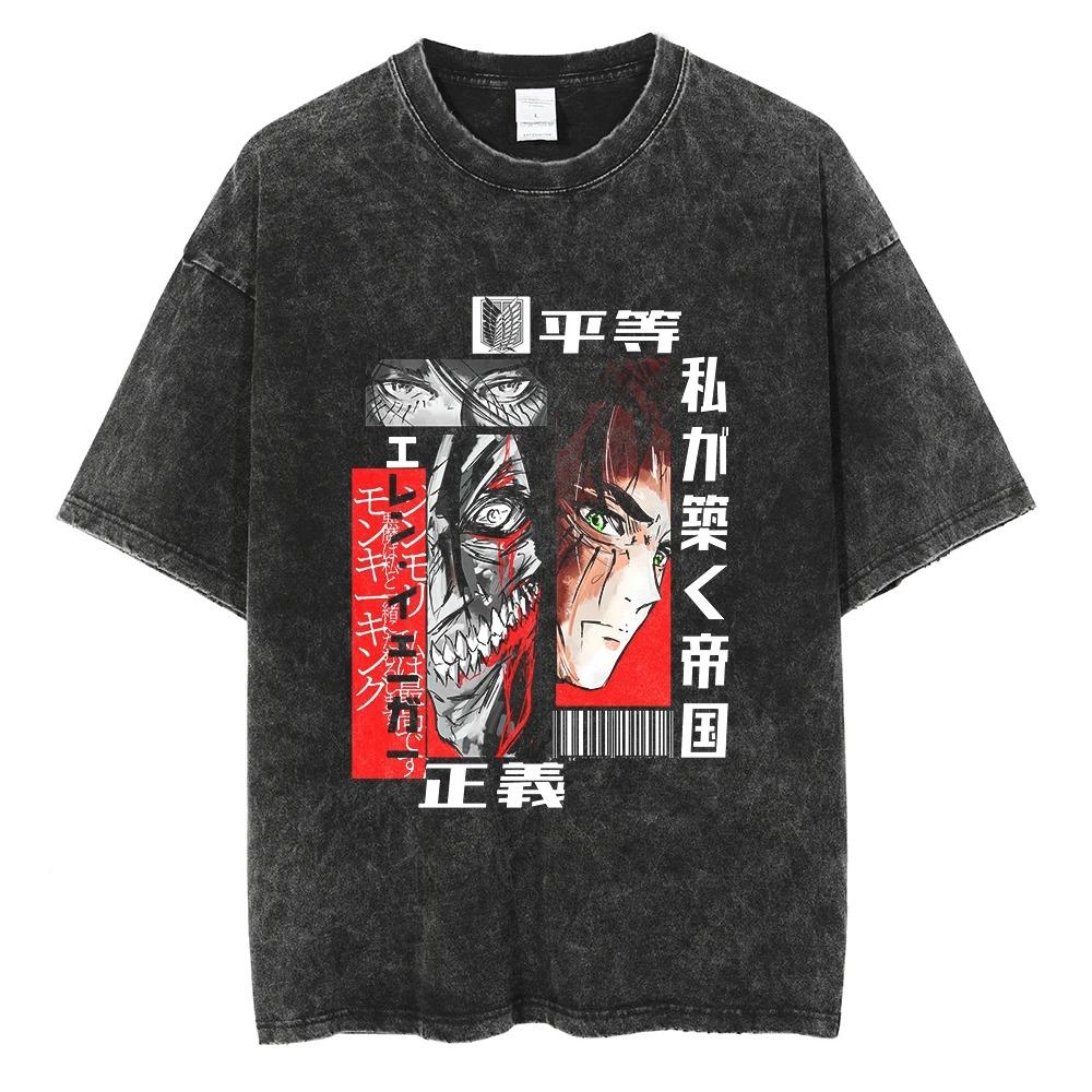 Hotblood Anima Attack on Titan Graphic Print TShirt Men Women Harajuku Vintage Washed Cotton Solf Summer New Tee Oversized Top