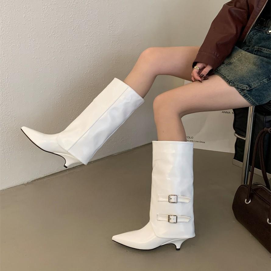 Slim Heel Pointed Brown Maillard Medium Knight Boots Women's Shoes 2025 Spring Autumn Winter Pant Boots Long Boots