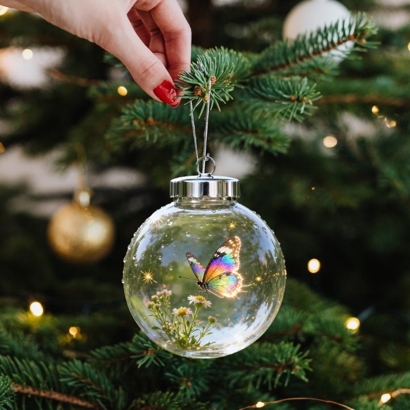 Nature Bird Pattern Clear Acrylic Round Ball Hanging Ornament Ideal For Christmas Collectibles And Interior Styling