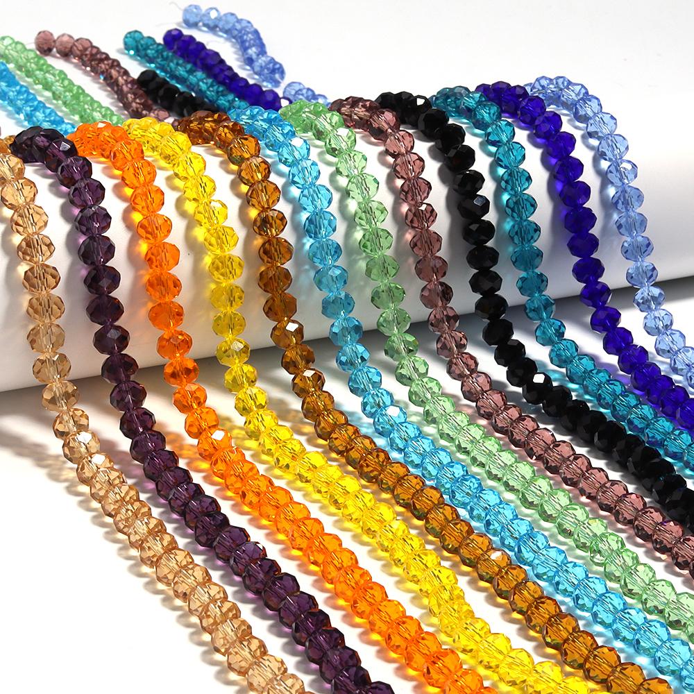 3/4/6/8/10mm Clear Color Faceted Crystal Rondelle Glass Beads Loose Spacer Abacus Beads For Jewelry Making DIY Bracelet Necklace