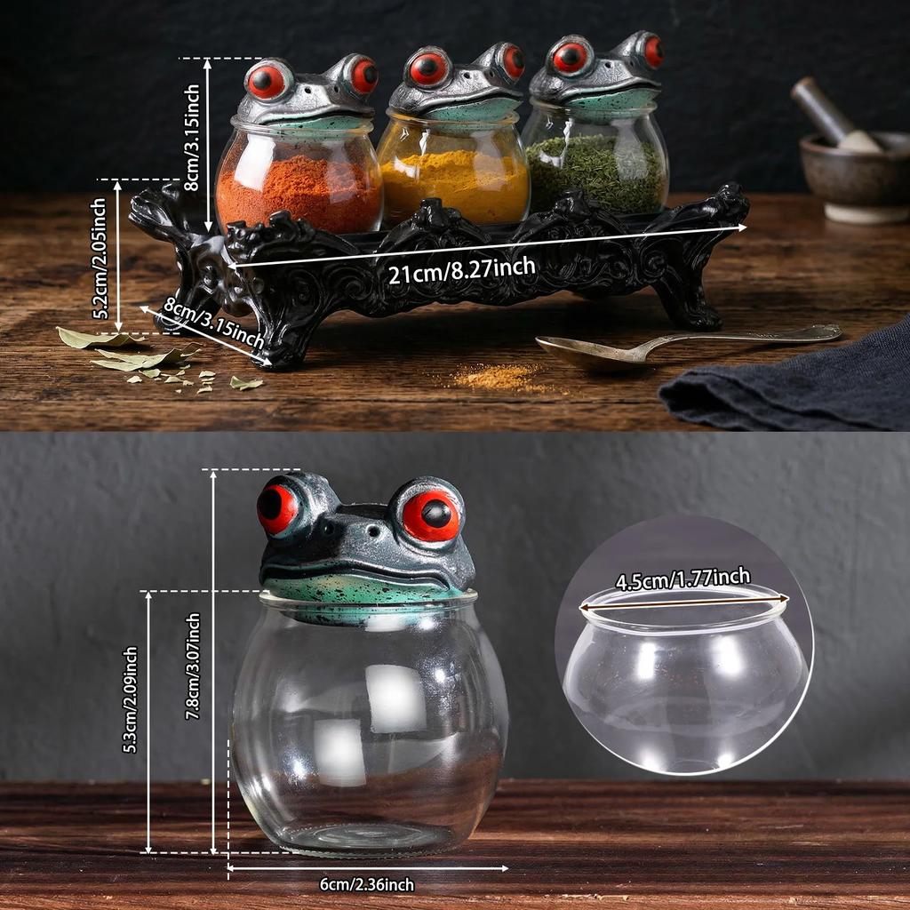 Witchy Frog Apothecary Spice Jars Clear Seasoning Jars Gothic Style Salt Sugar Pepper Canister Containers With Lids For Kitchen