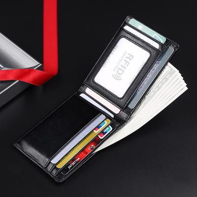 Cartera de cuero delgada para hombres, pequeñas carteras cortas para tarjetas, monedero RFID de piel de vaca, tarjetero de visita
