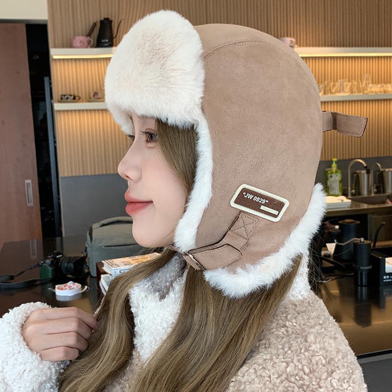 Women's Suede Aviator Hat with Thick Plush Ear Protection for Autumn and Winter