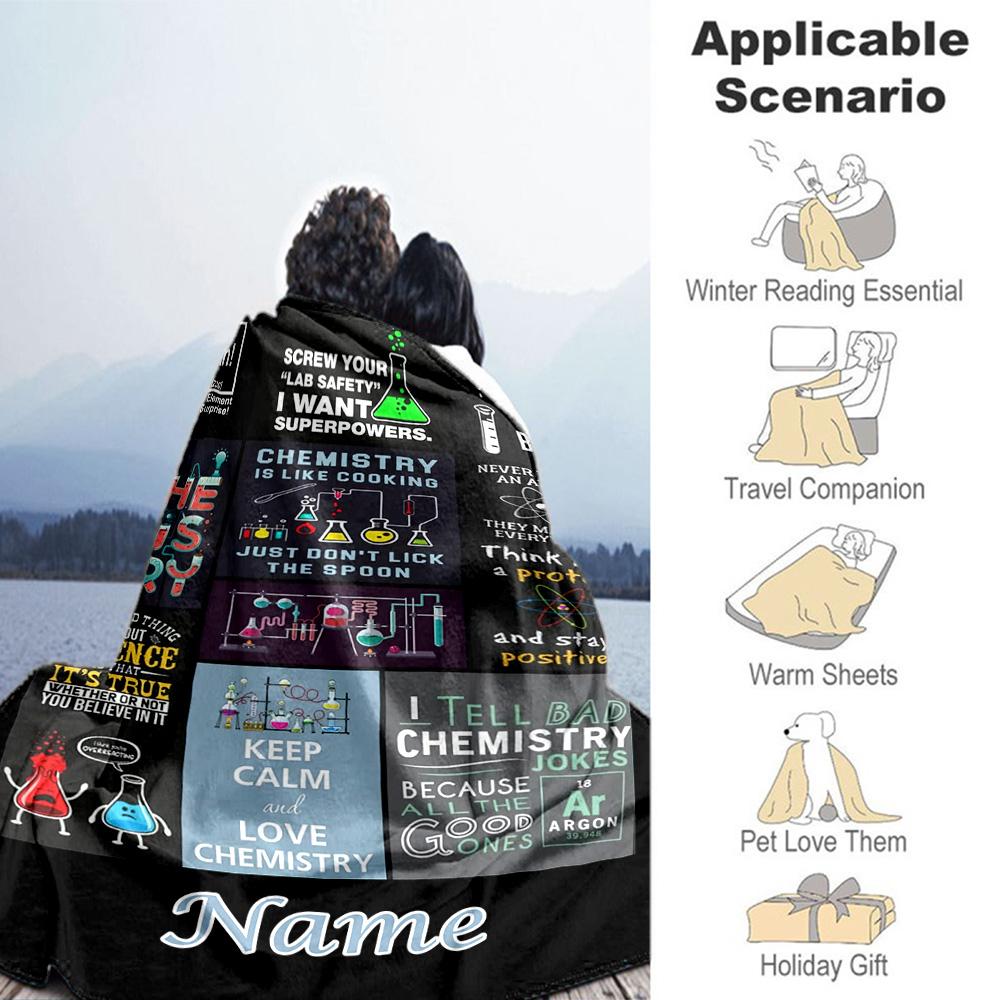 Love Chemistry Personalized Text Blanket Throw Personalized Blanket Ultra-Soft Versatile for Couch Home Decor Office Chair All-Season Use