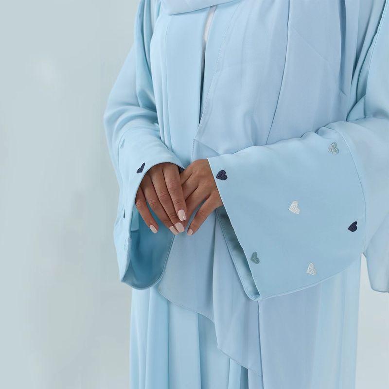 

New Arrival Fashion Heart Embroider Cardigan Robe Dress Love Embroidered Cardigan Dres Water Blue XL