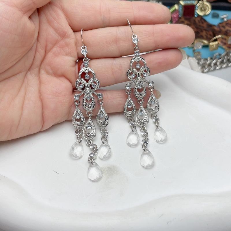Средневековые полые серьги-капли с бахромой, инкрустированные бриллиантами, легкая роскошь, серьги-крючки
