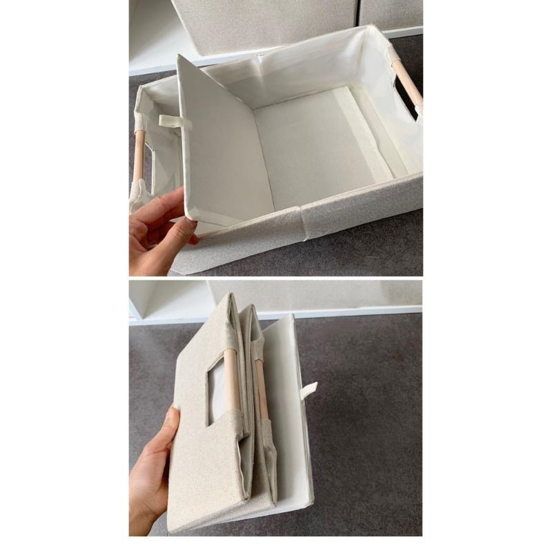 Sturdy Fabric Storage Bin With Reinforced Bottom Wooden Handles for Bedroom Office