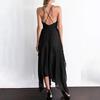 Women Prom Dress Deep V Neck Low Cut Sleeveless Backless Spaghetti Strap Dress-up Cross Back Irregular Hem Wedding Dress Women Clothes