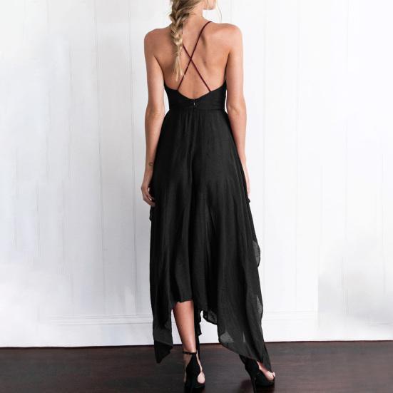 Women Prom Dress Deep V Neck Low Cut Sleeveless Backless Spaghetti Strap Dress-up Cross Back Irregular Hem Wedding Dress Women Clothes