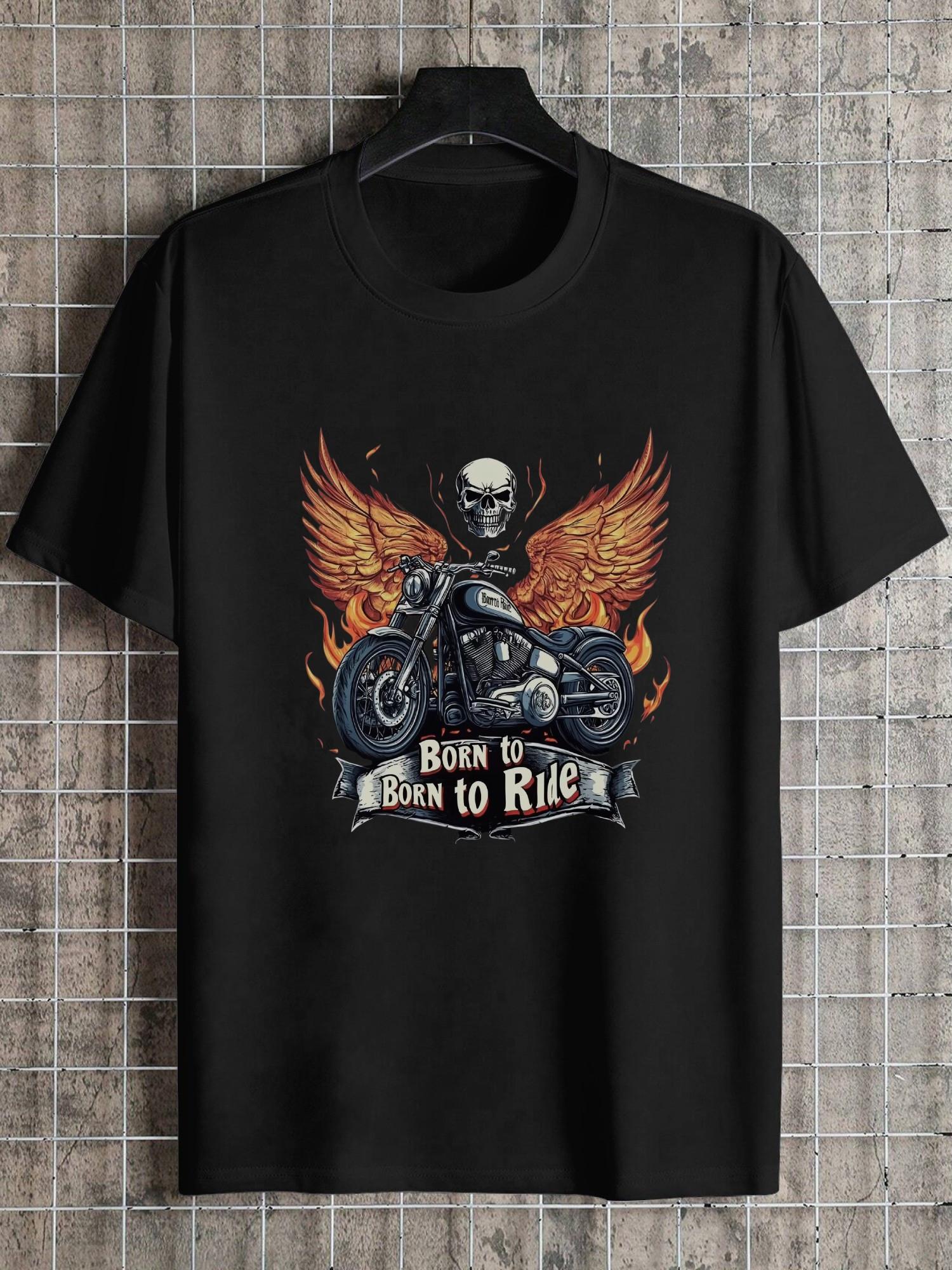 

1pc motorcycle winged graphic T-shirt with bold lettering and fierce design XXXL
