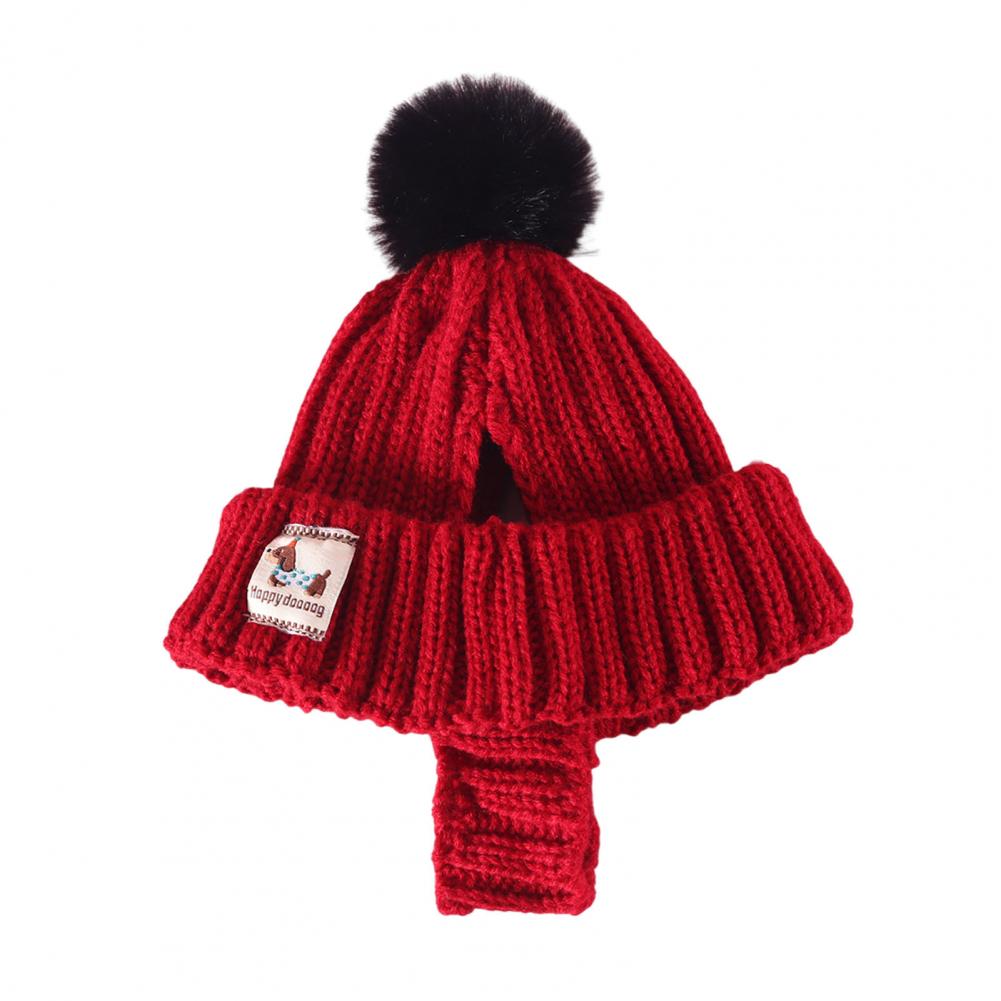 

Шапка для собаки для погоды с отверстиями для ушей, шапка с помпоном для собаки, вязаная вручную шапка с помпоном для домашних животных для маленьких собак, кошек, зимняя теплая одежда, для фотографий S красный