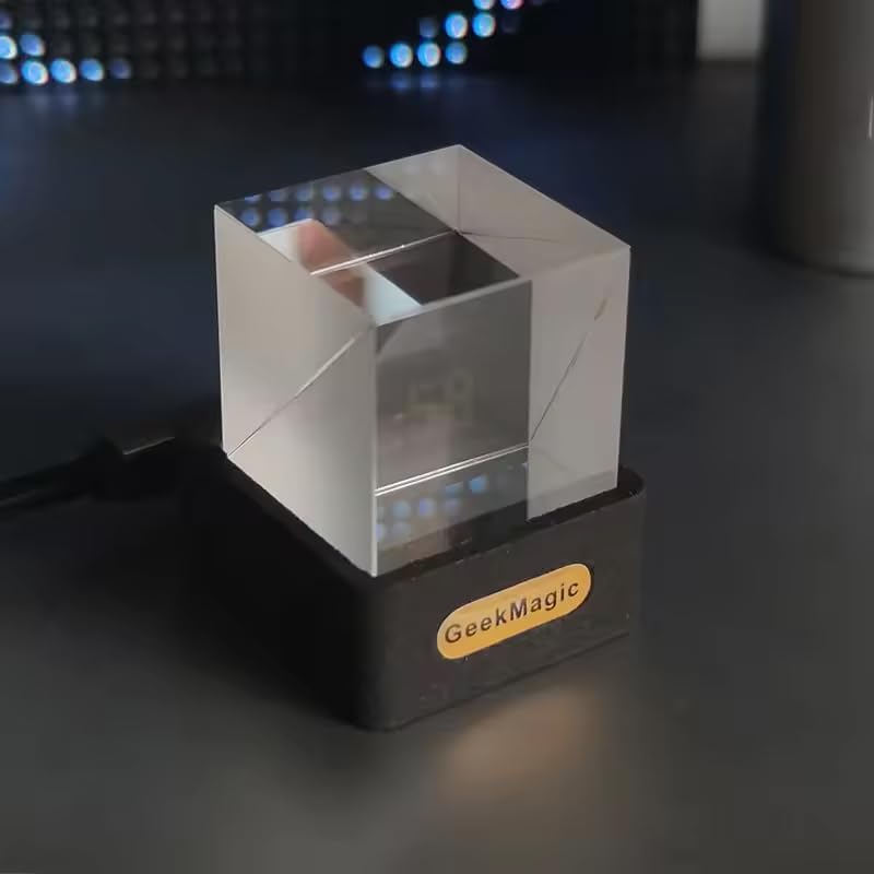 zmart GeekMagic GIFTV Crystal Cube Photo Display Holographic Desktop Smart Weather Station Digital Clock GIF Animation Album Hologram Clock Crystal Ph