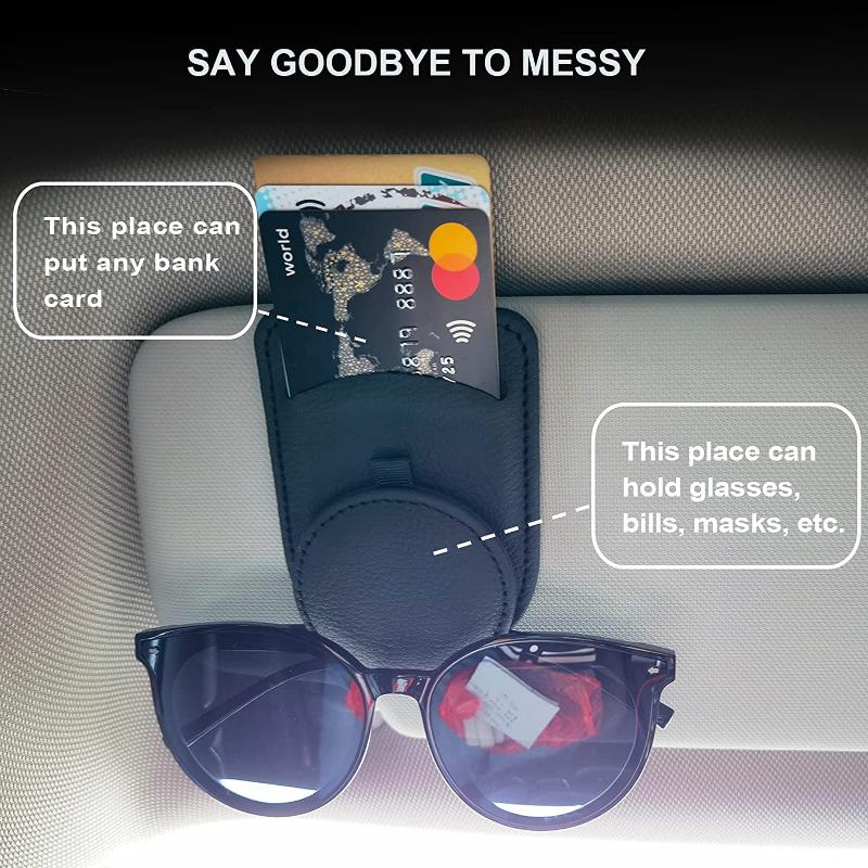 Sunglass Holder for Car Visor,Magnet Sunglasses Holder for car,Leather Car Sunglass Holder,Visor Sunglasses Clip with Storing Glasses Cards