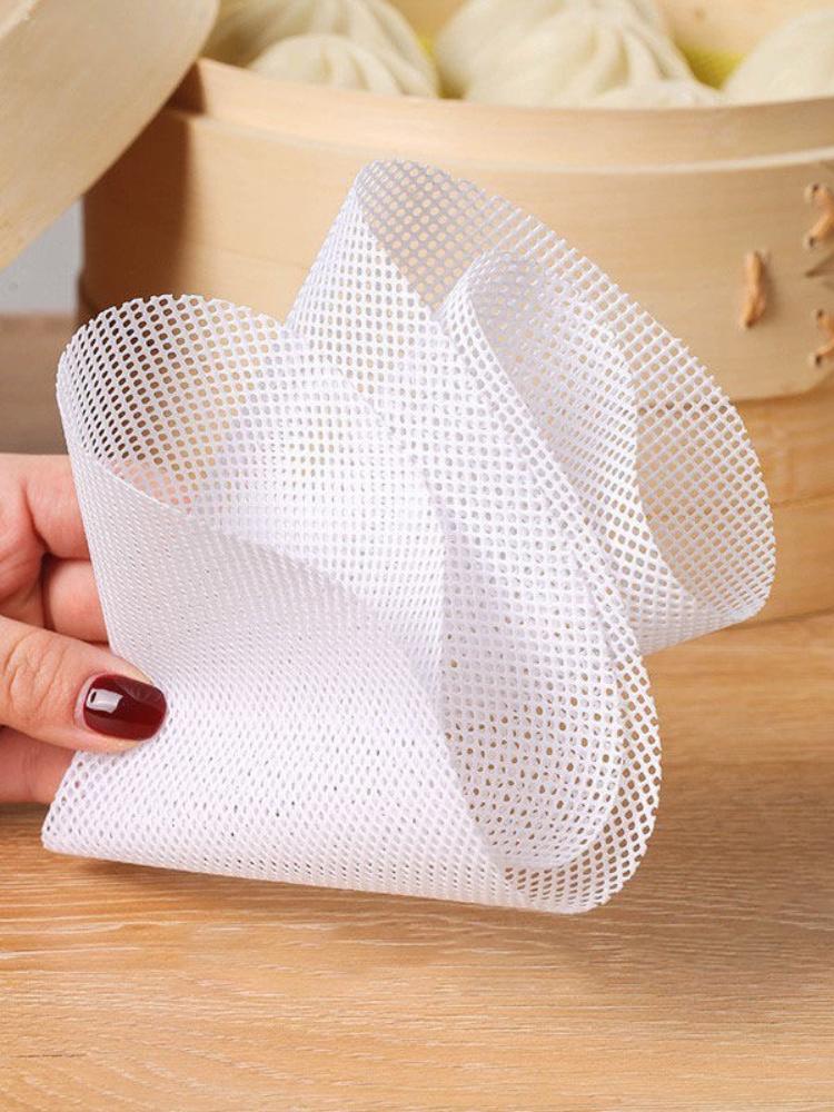10PCS Non-stick Silicone Steamer Mesh Mat Reusable Round Bamboo Steamer Liner Kitchen Dim Sum Dumplings Buns Steamed Pad