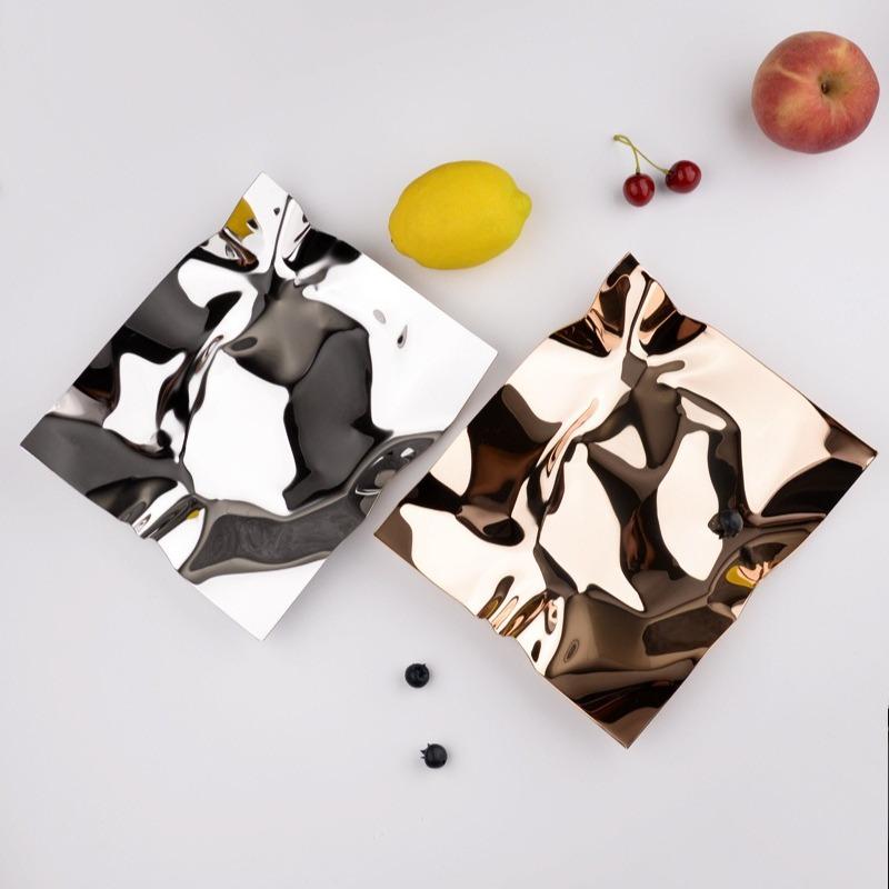 Stainless Steel Fruit Tray Luxury Wavy Fruits Trays Aesthetic Decorative Plate Elegant Modern Food Plates Table Decorations