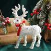 Christmas Reindeer Figurine Plastic White Elk Sculpture with Scarf Small Deer