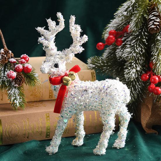 Christmas Reindeer Figurine Plastic White Elk Sculpture with Scarf Small Deer Statue Table Ornaments for Xmas Tabletop Mantel Shelf Decor