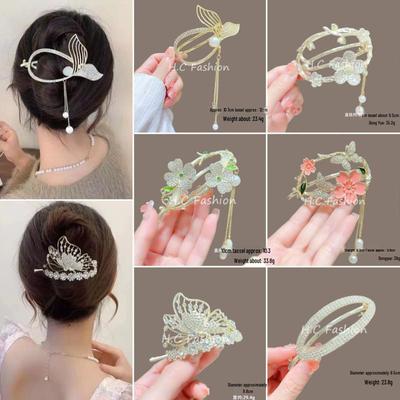 Antique Style Flower Tassel Hairpin: Elegant Twist Clip & Bun Updo for Women