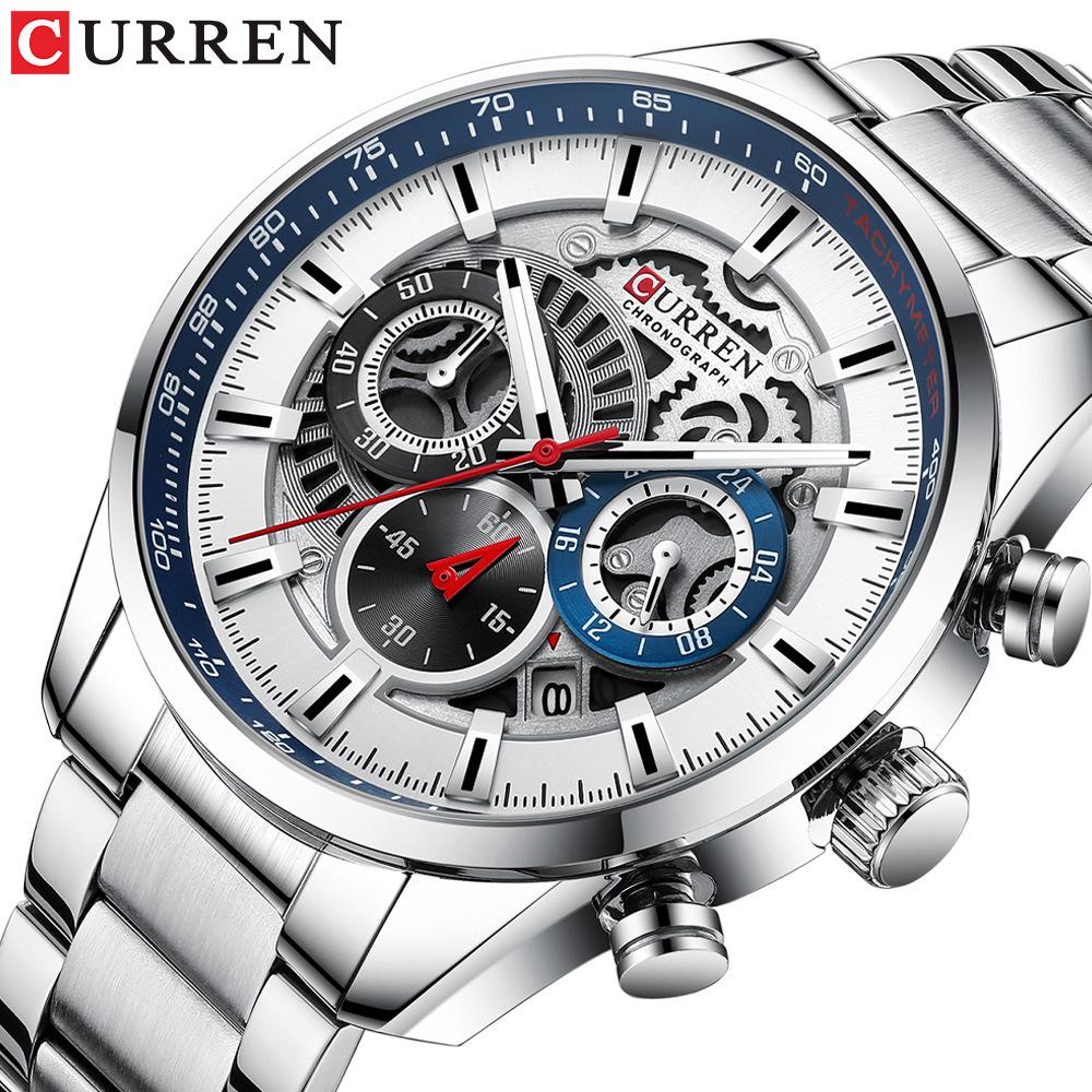 Curren 8391 Men's Sports Casual Quartz Watch with Steel Band and Calendar