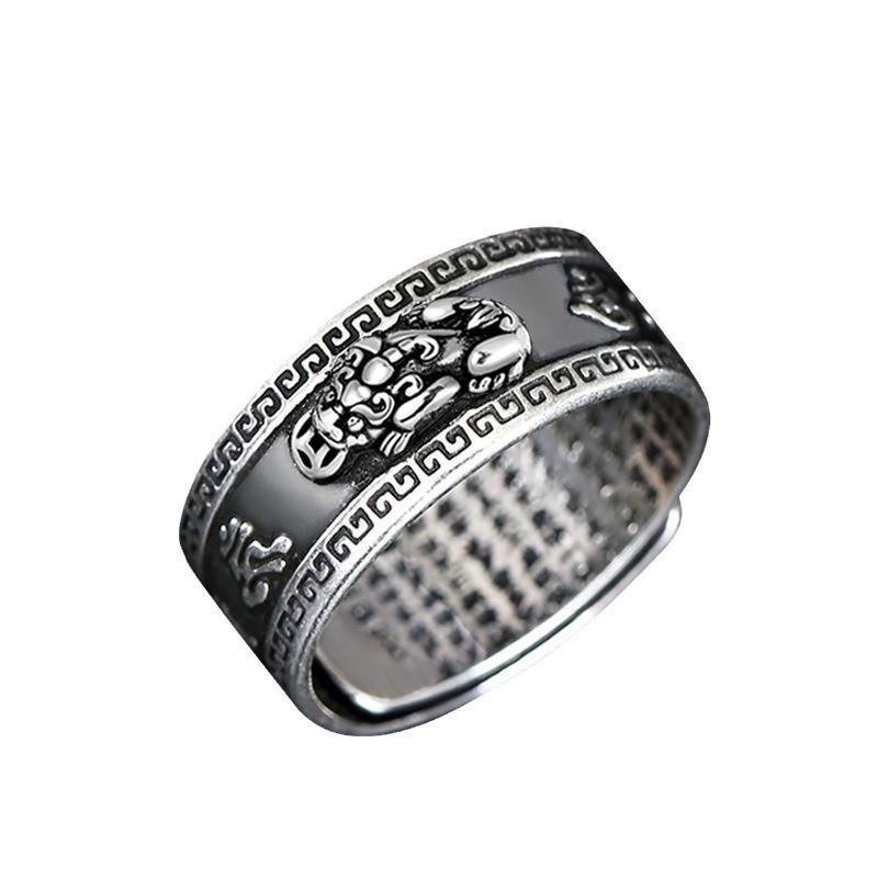 Adjustable Open Ring With Mythical Pixiu Charm Vintage Style Unisex Plated Fashion Jewelry