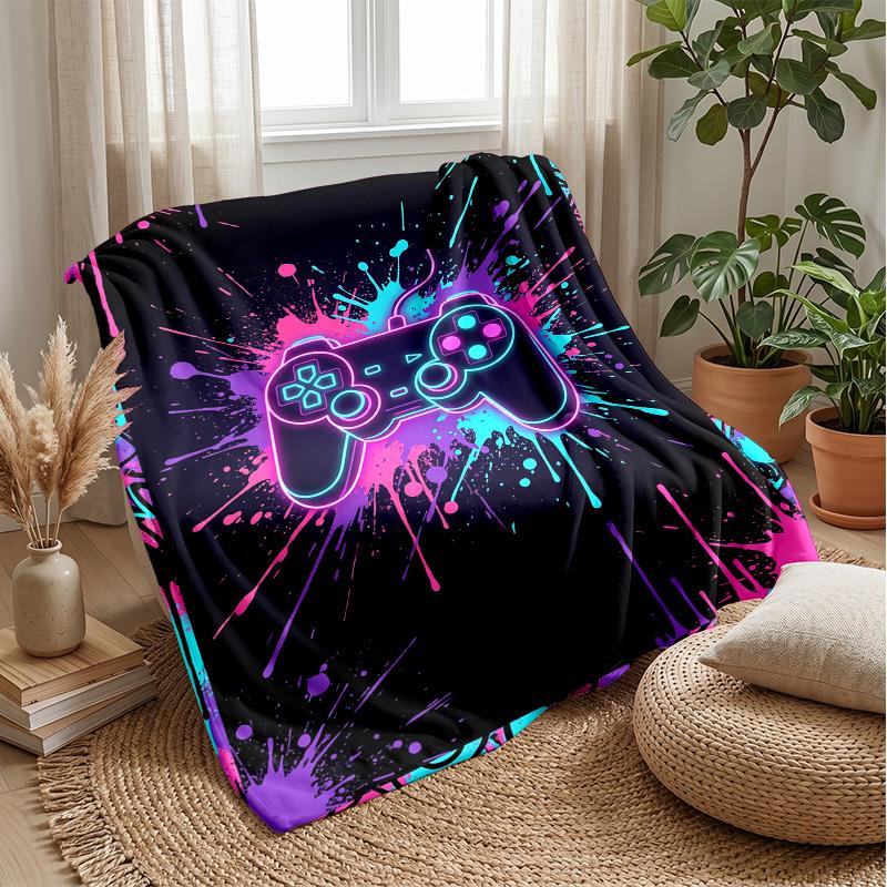 Neon Game Controller Design Theme blanket Lightweight Warm Flannel Blanket Decorative Throw Blanket for Home Decoration