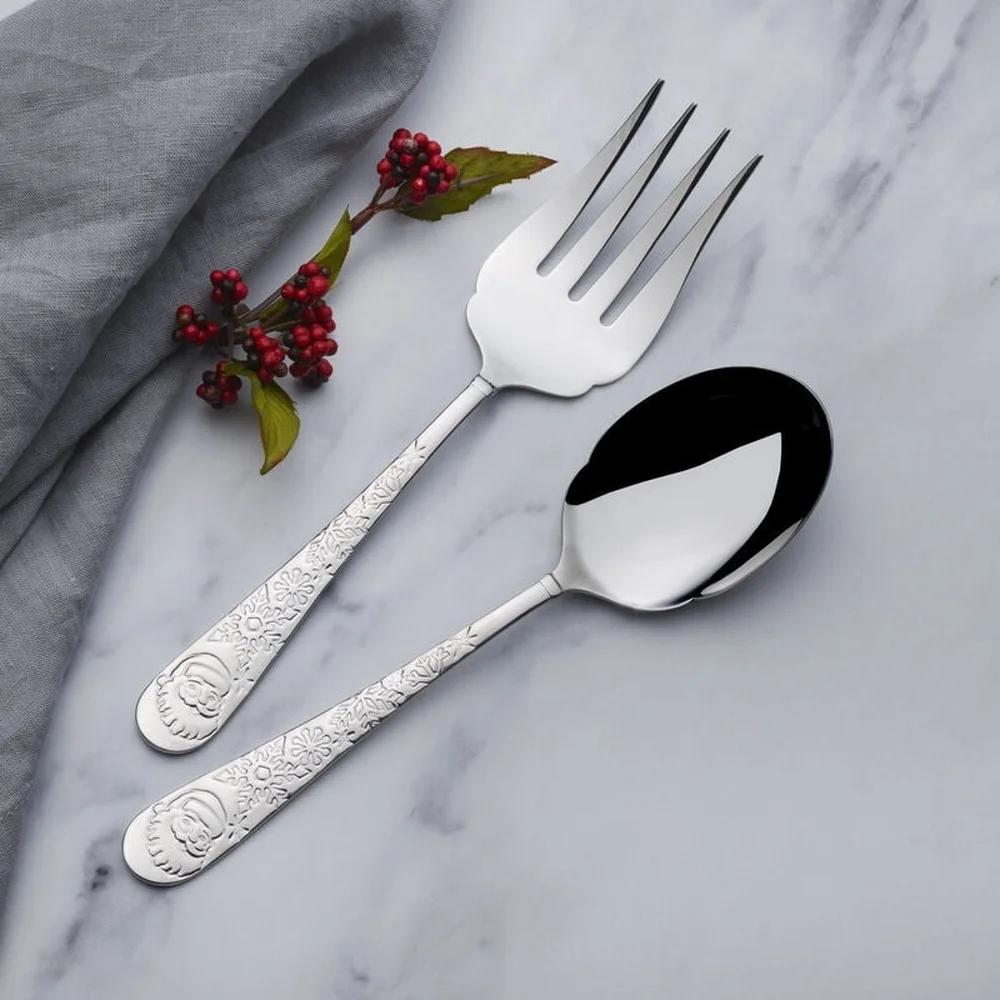 Everyday 18.0 Stainless Steel Holiday Serving Set 2-Piece Fork Spoon Santa Snowflake Design Durable Dishwasher Safe