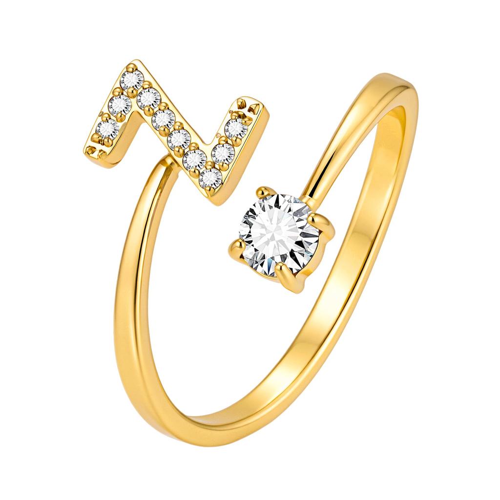 Chic Zircon Initial A-Z Letter Rings for Women Girls Adjustable Opening Ring Name Alphabet Female Wedding Fashion Jewelry Gift