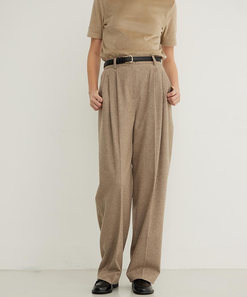 STEP AROUND Wool Blend Wide Pleated Slacks_Taupe