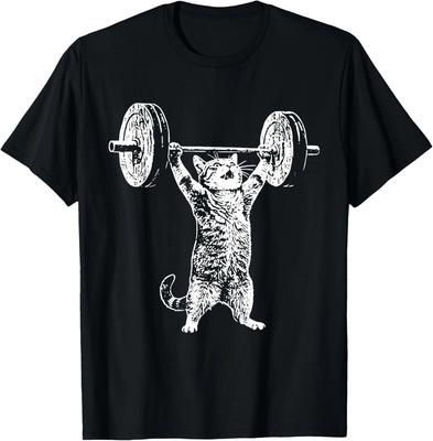 Vintage Retro Gewichtheben Fitnessstudio Katze Kreuzheben Lustiges Geschenk Unisex T-Shirt