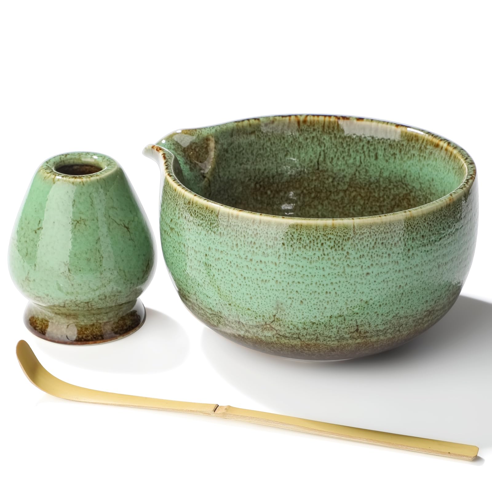

Tea Ceremony Set: Includes a spouted matcha bowl, whisk stand, and tea scoop (500ml).