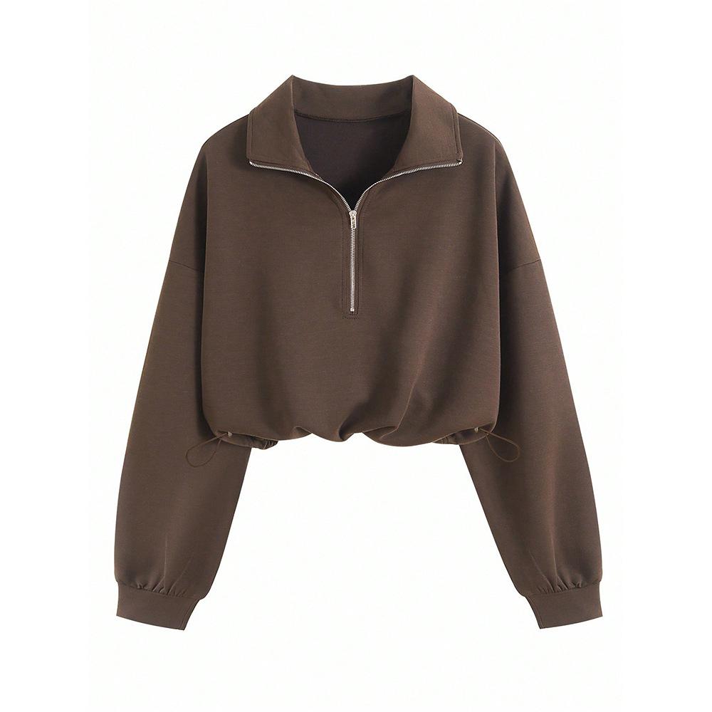 Fall/Winter New Style Women's Half-Zip Long-Sleeve Sport Sweater Fashion Pullover Drawstring Sweater