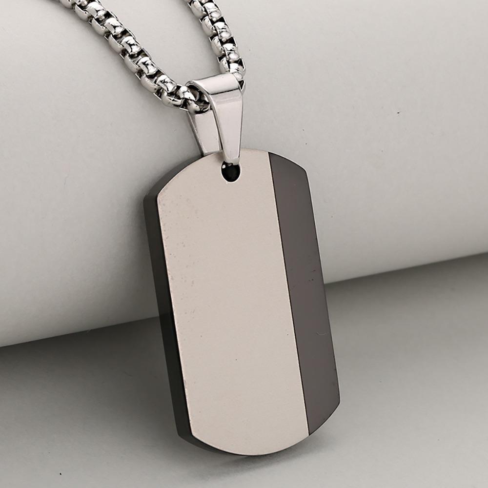 Blank Tag Men's Pendant Necklaces Stainless Steel Chain Necklace Square Pendant For Men and Women